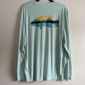 Fishing Shirt Men 2XL XXL Reel Life Lightweight Light Blue Graphic Quick Drying